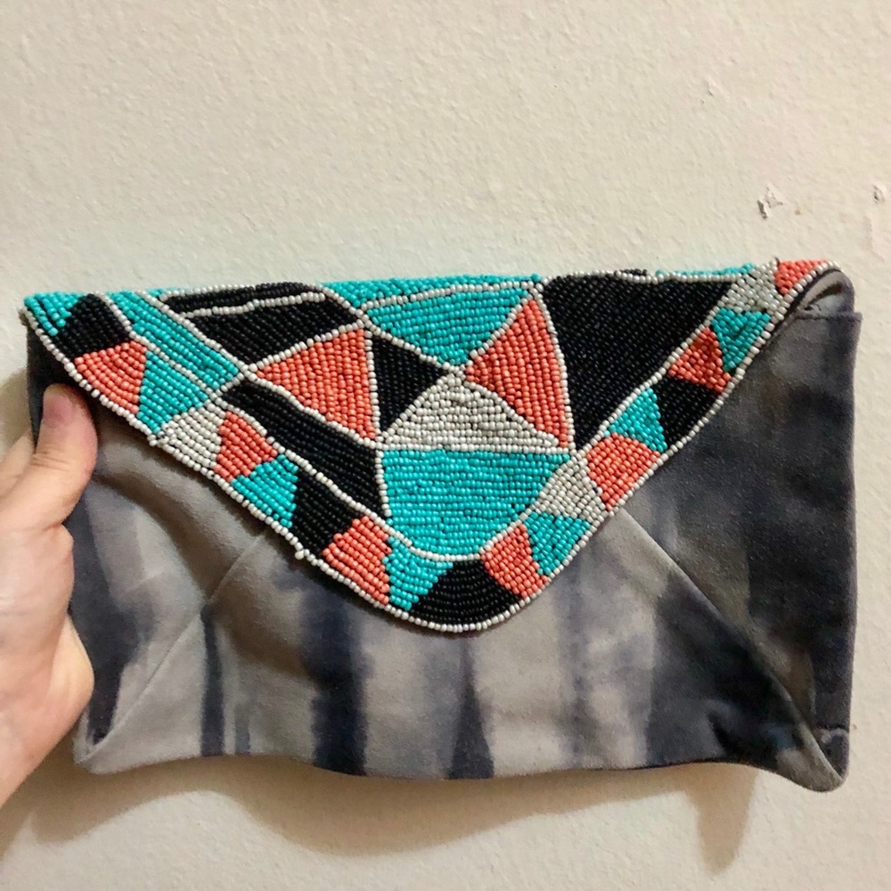 Maison Scotch Beaded Suede Envelope Clutch